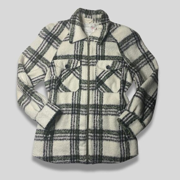 Avec Les Filles Jackets & Blazers - AVEC LES FILLES Cozy Plaid Zip Front Jacket Green/Ivory Size XL